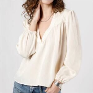 Band of The Free Cream Silky V-neck Peasant Blouse Size Medium Boho Chic